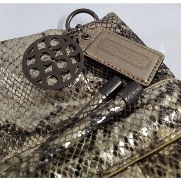 Coach Kristin Gray Leather Snakeskin Printed Chain Strap Hobo Shoulder Bag - Picture 6 of 12